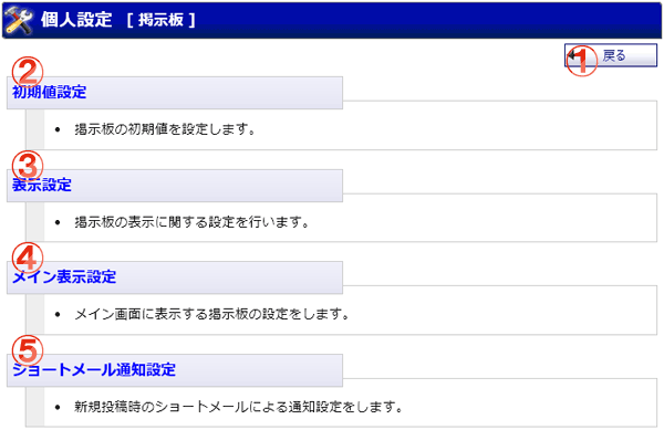 掲示板 個人設定メニュー 機能詳細