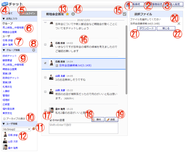 チャット 一覧画面 機能詳細