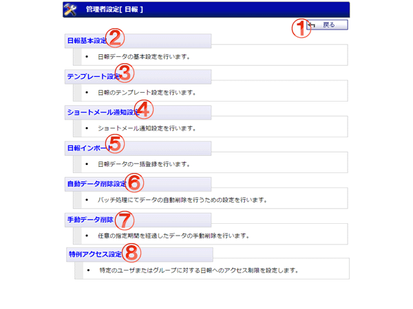 管理者設定メニュー 機能詳細