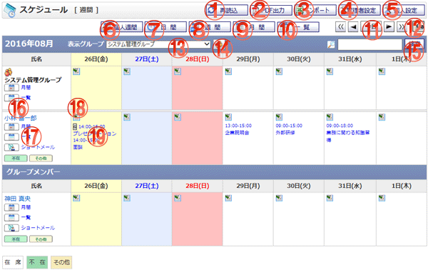 スケジュール週間 機能詳細