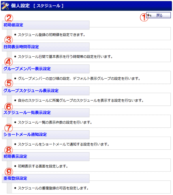 個人設定メニュー 機能詳細