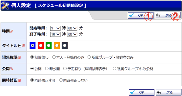 スケジュールデータ 初期値設定 機能詳細