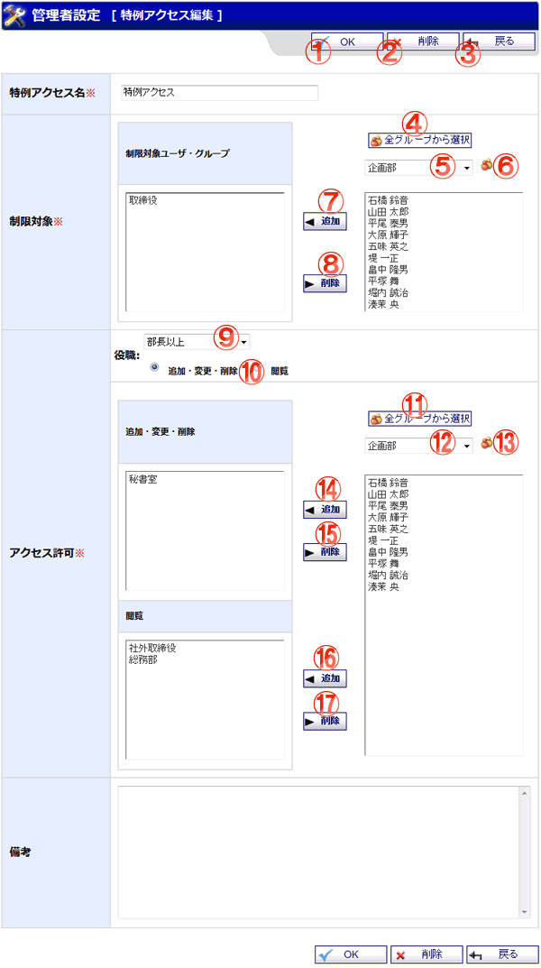 スケジュール 特例アクセス編集 機能詳細
